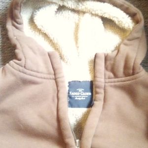 NWOT Fleece Brown Zip Up Hoodie with Front Pocket ( kids Large)